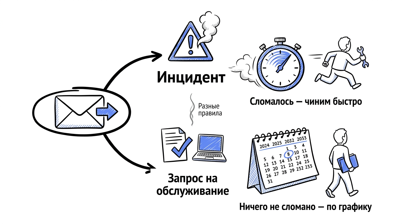 У инцидента и запроса на обслуживание разная логика с самого начала — и разный срок решения
